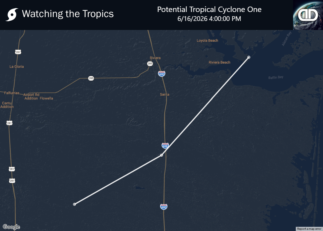 Storm Potential Tropical Cyclone One historical path