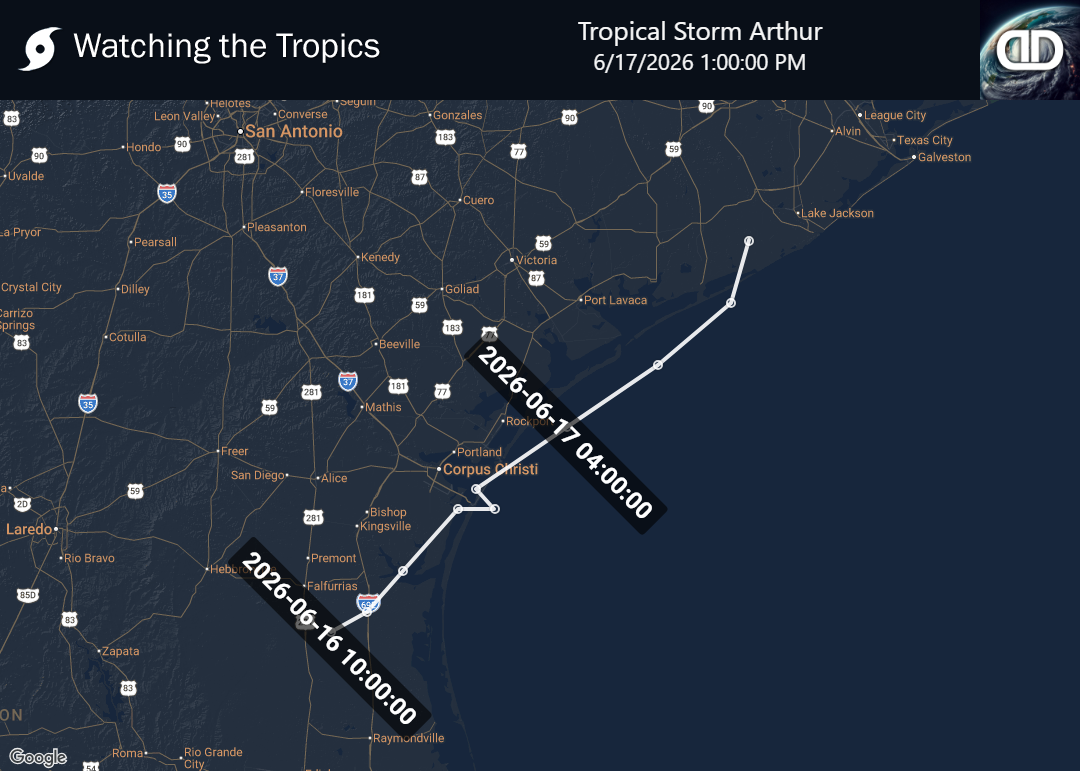 Storm Tropical Storm Arthur historical path