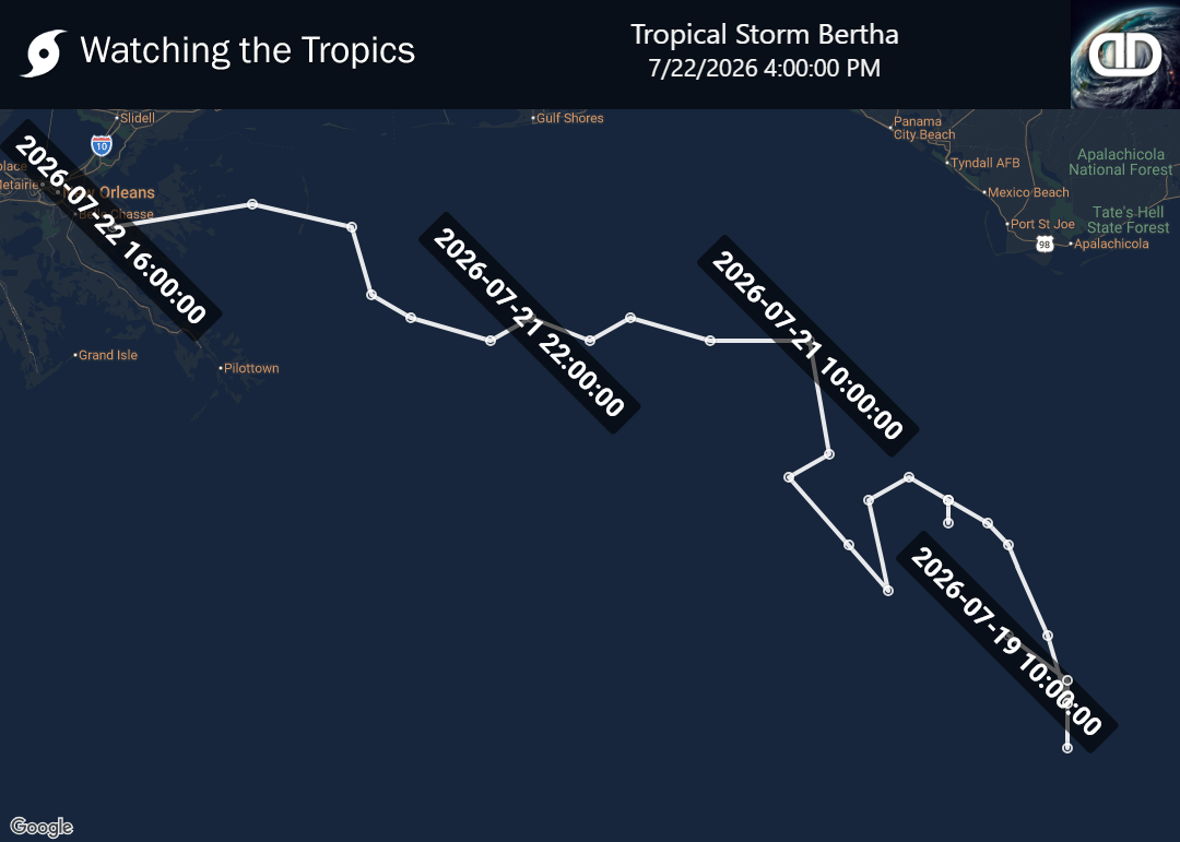 Storm Tropical Storm Bertha historical path