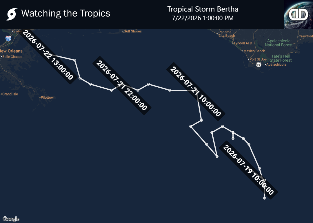Storm Tropical Storm Bertha historical path