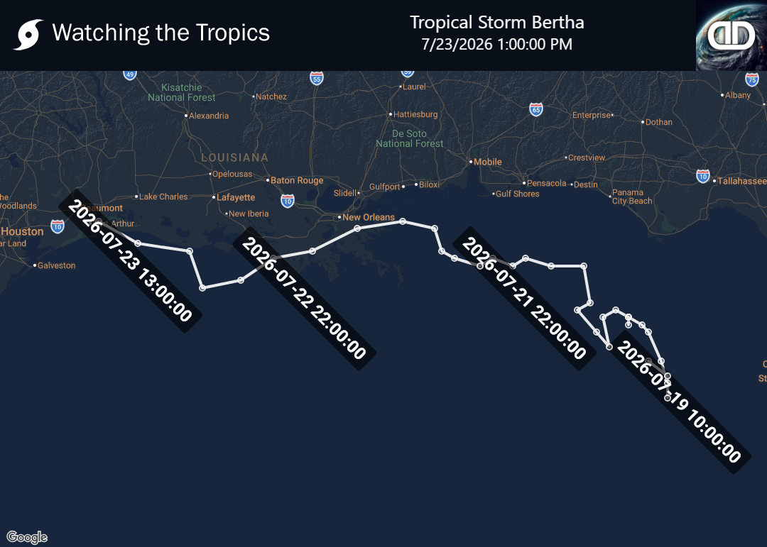 Storm Tropical Storm Bertha historical path
