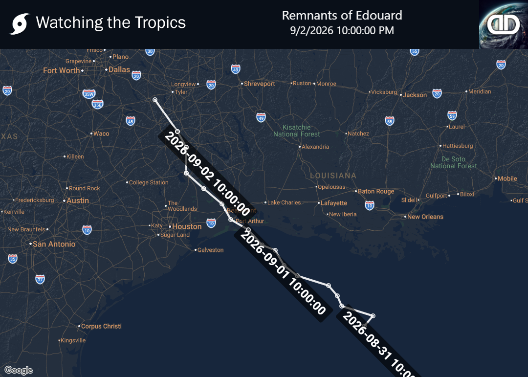 Storm Remnants of Edouard historical path