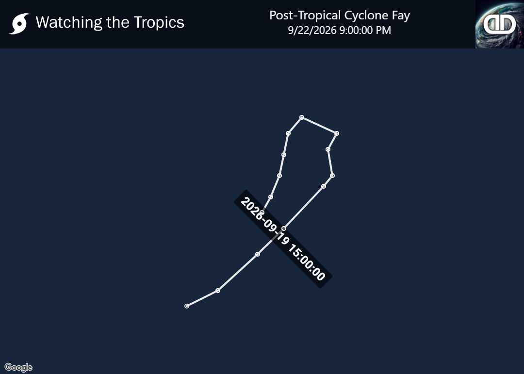 Storm Post-Tropical Cyclone Fay historical path