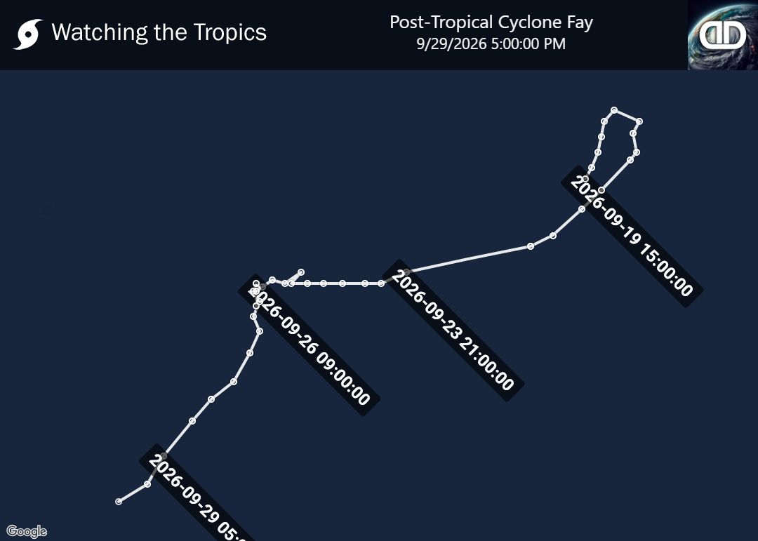 Storm Post-Tropical Cyclone Fay historical path