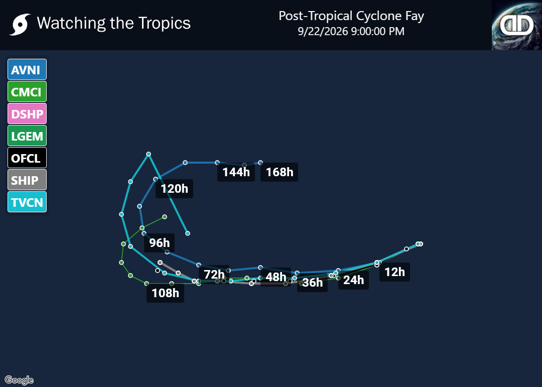 Storm Post-Tropical Cyclone Fay Spaghetti Models