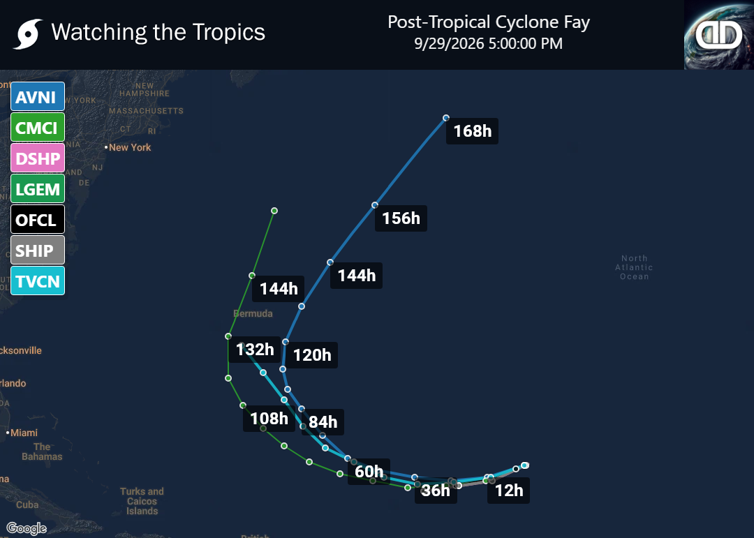 Storm Post-Tropical Cyclone Fay Spaghetti Models