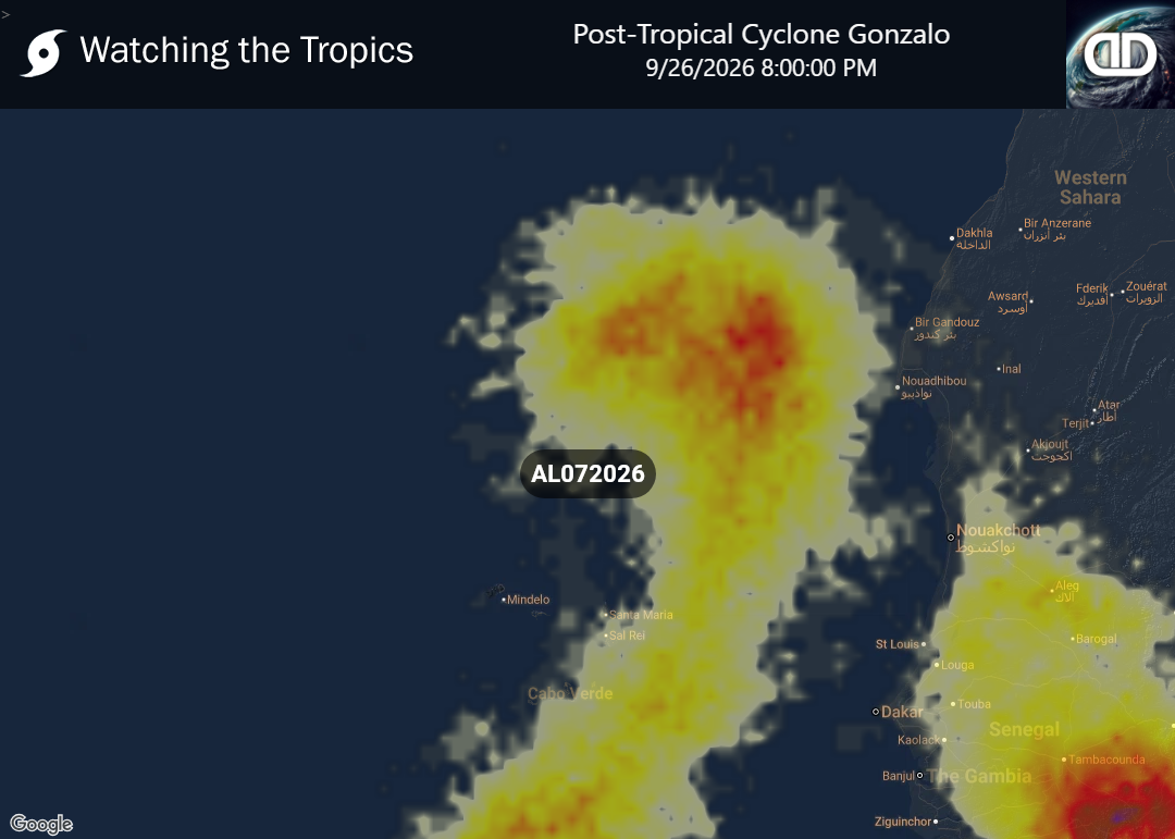 Storm Post-Tropical Cyclone Gonzalo Thunderstorm Probability