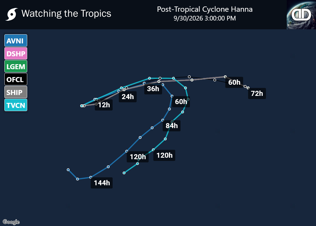 Storm Post-Tropical Cyclone Hanna Spaghetti Models