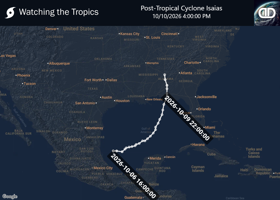 Storm Post-Tropical Cyclone Isaias historical path