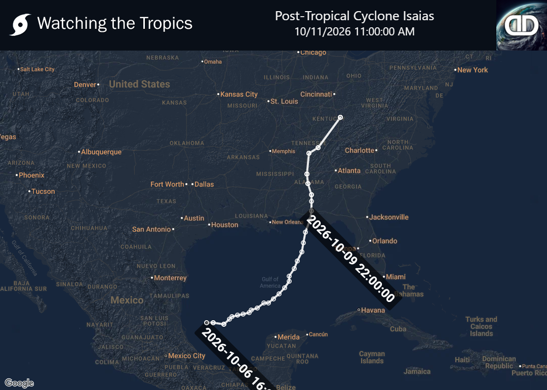 Storm Post-Tropical Cyclone Isaias historical path