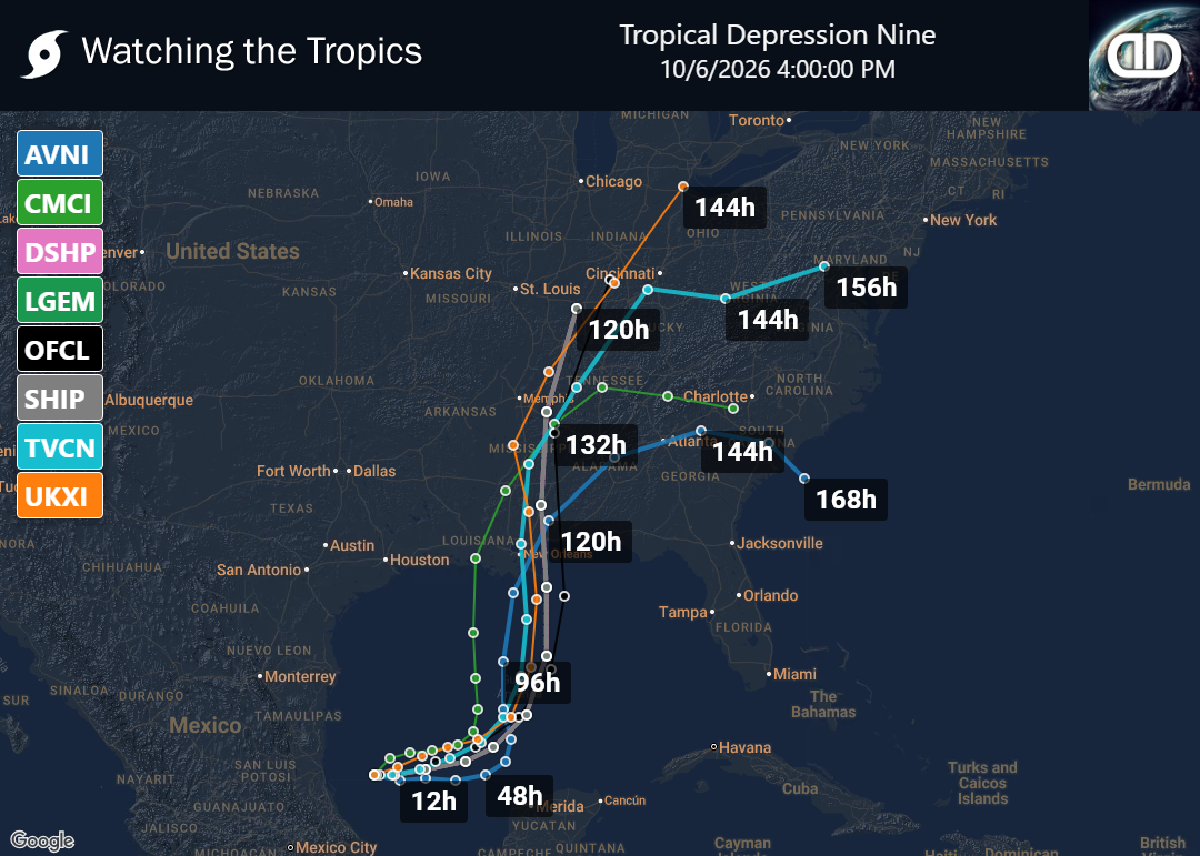 Storm Tropical Depression Nine Spaghetti Models