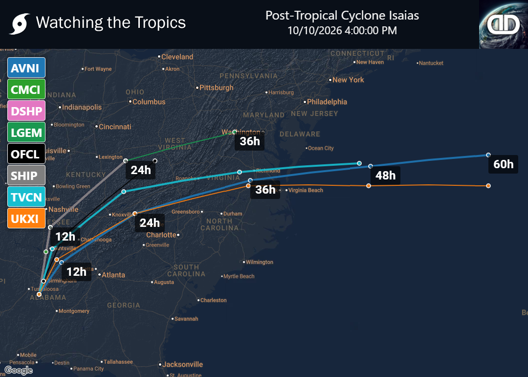 Storm Post-Tropical Cyclone Isaias Spaghetti Models