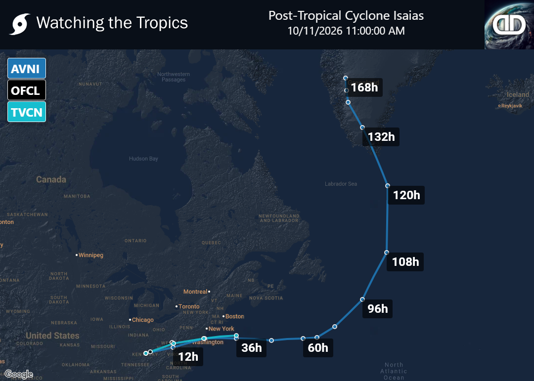 Storm Post-Tropical Cyclone Isaias Spaghetti Models