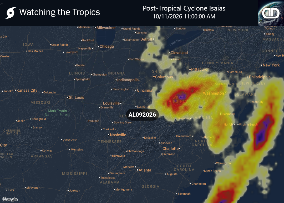 Storm Post-Tropical Cyclone Isaias Thunderstorm Probability