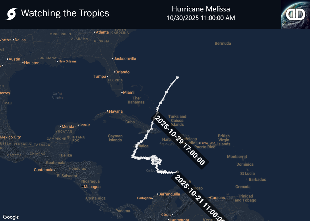 Storm Hurricane Melissa historical path