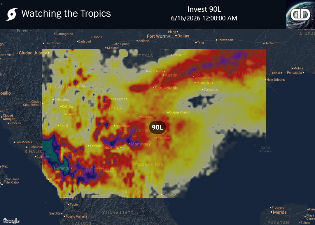 Storm Invest 90L Thunderstorm Probability