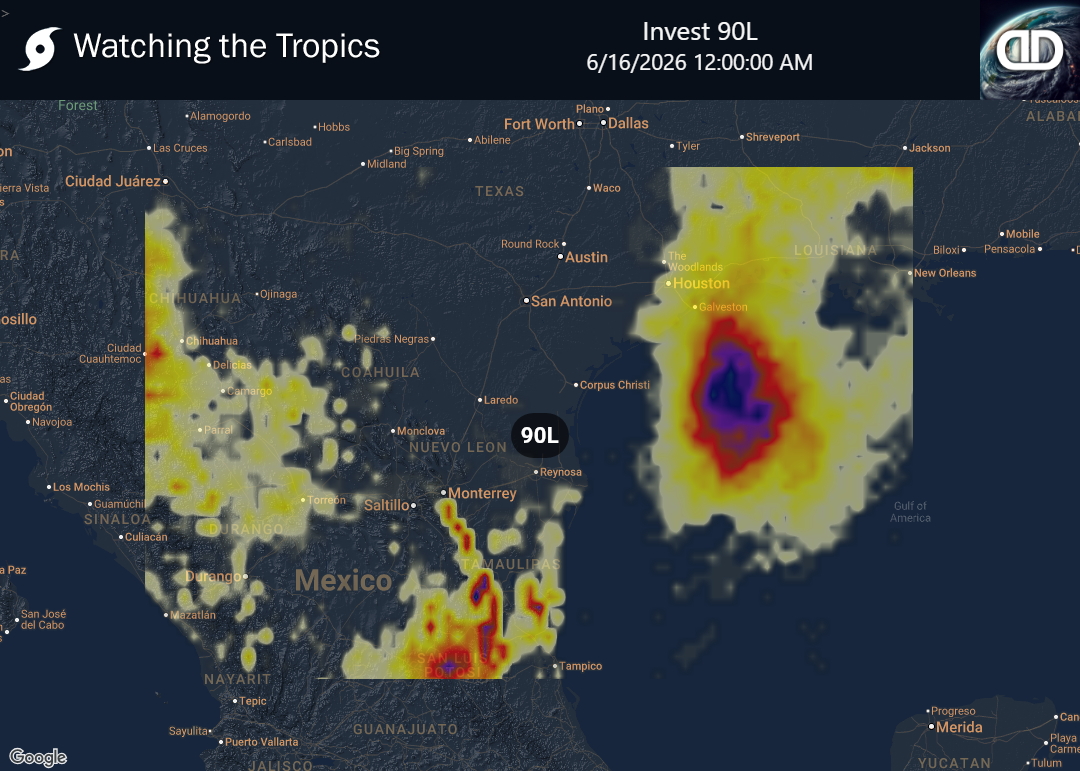 Storm Invest 90L Thunderstorm Probability