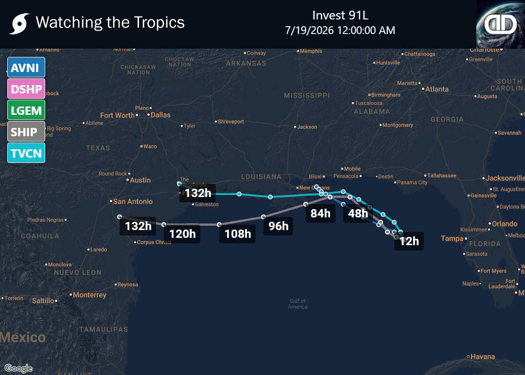 Storm Invest 91L Spaghetti Models