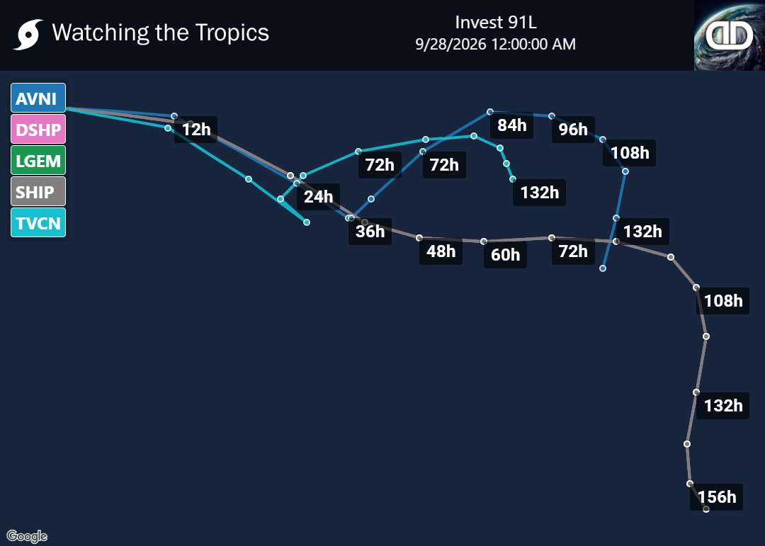 Storm Invest 91L Spaghetti Models
