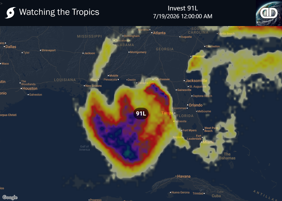 Storm Invest 91L Thunderstorm Probability