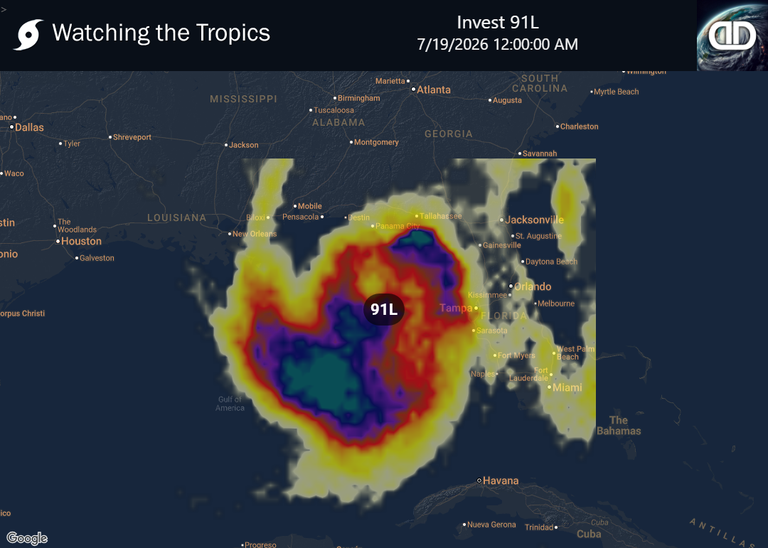 Storm Invest 91L Thunderstorm Probability