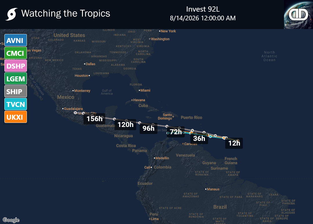 Storm Invest 92L Spaghetti Models