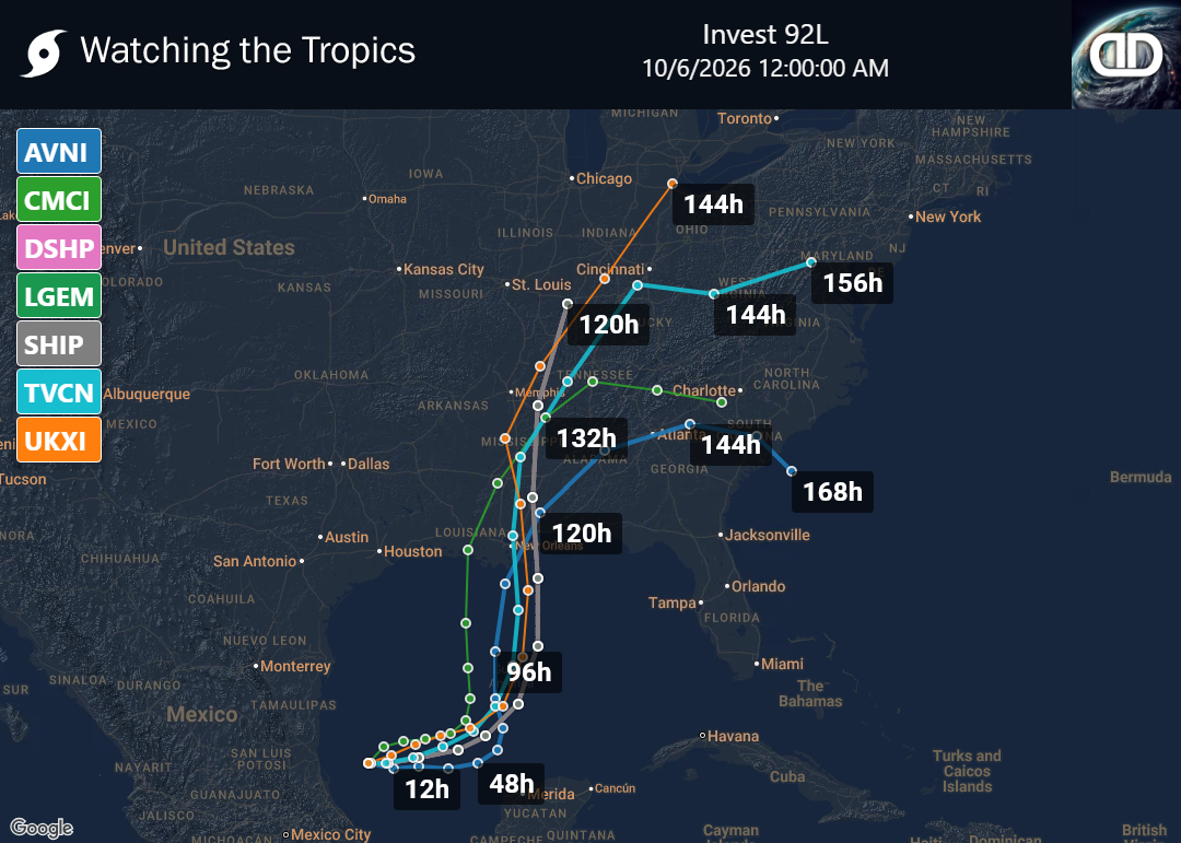 Storm Invest 92L Spaghetti Models