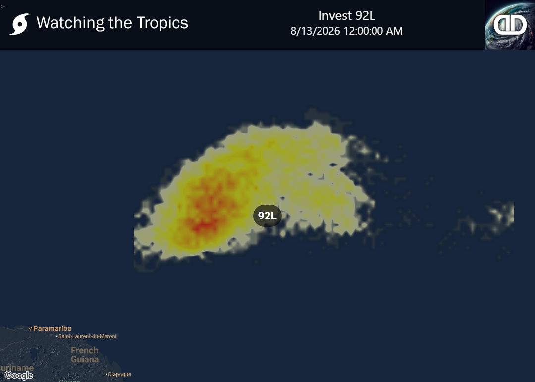 Storm Invest 92L Thunderstorm Probability