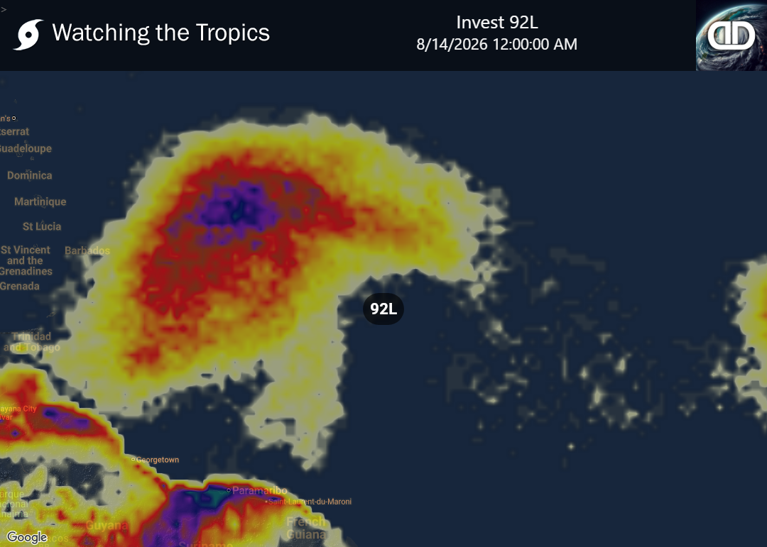 Storm Invest 92L Thunderstorm Probability