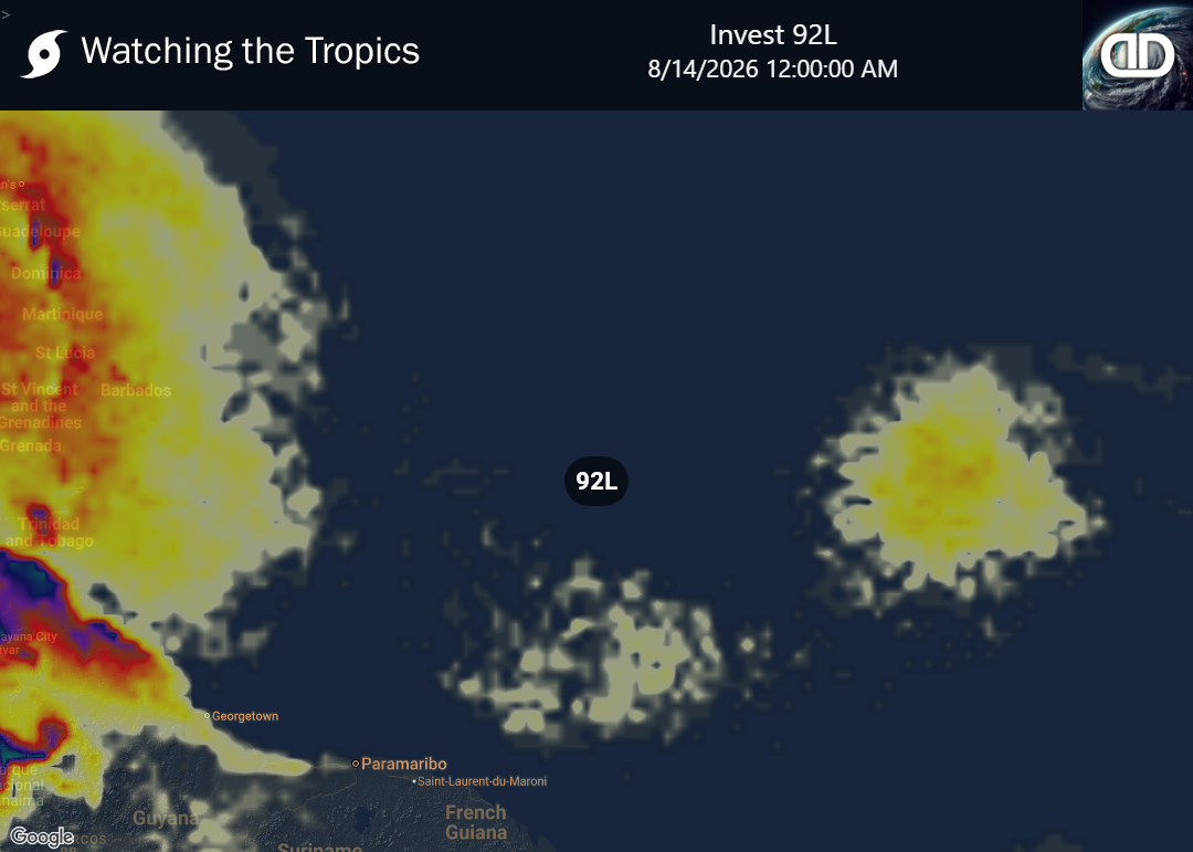 Storm Invest 92L Thunderstorm Probability
