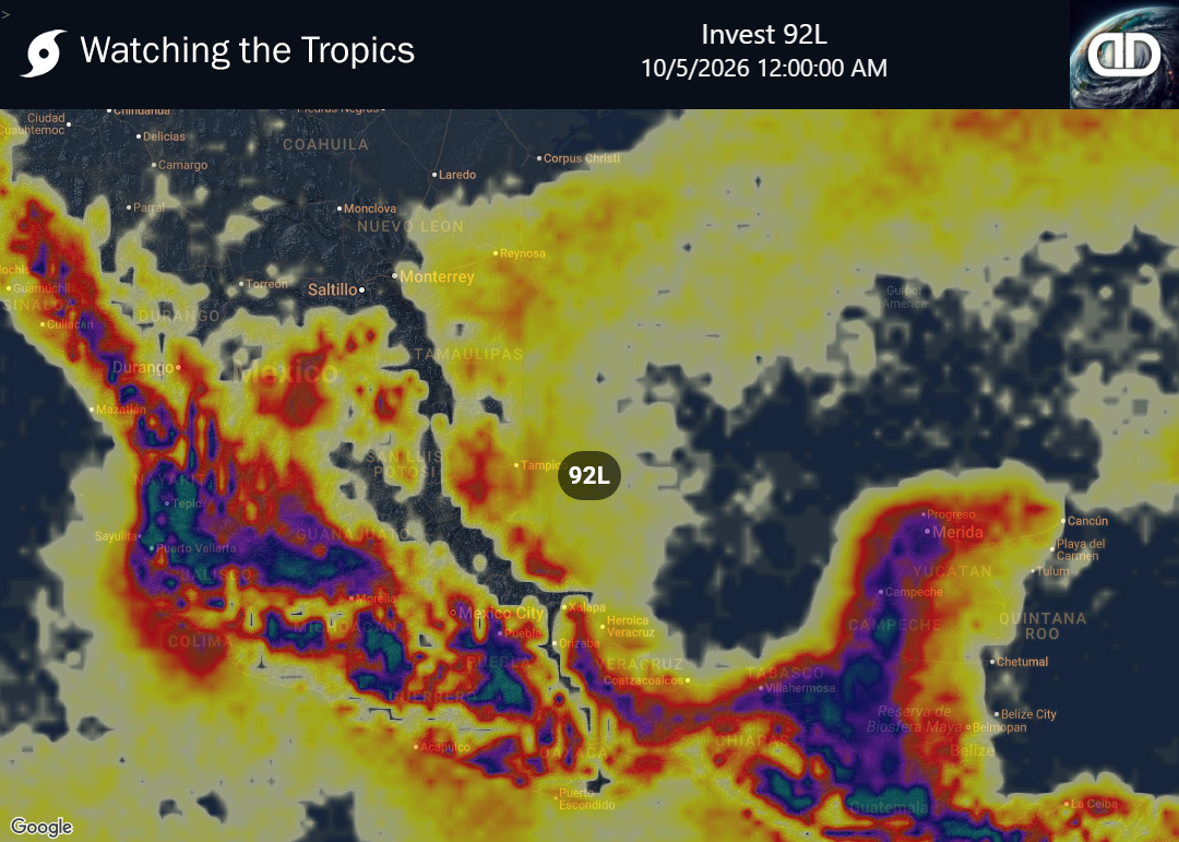 Storm Invest 92L Thunderstorm Probability