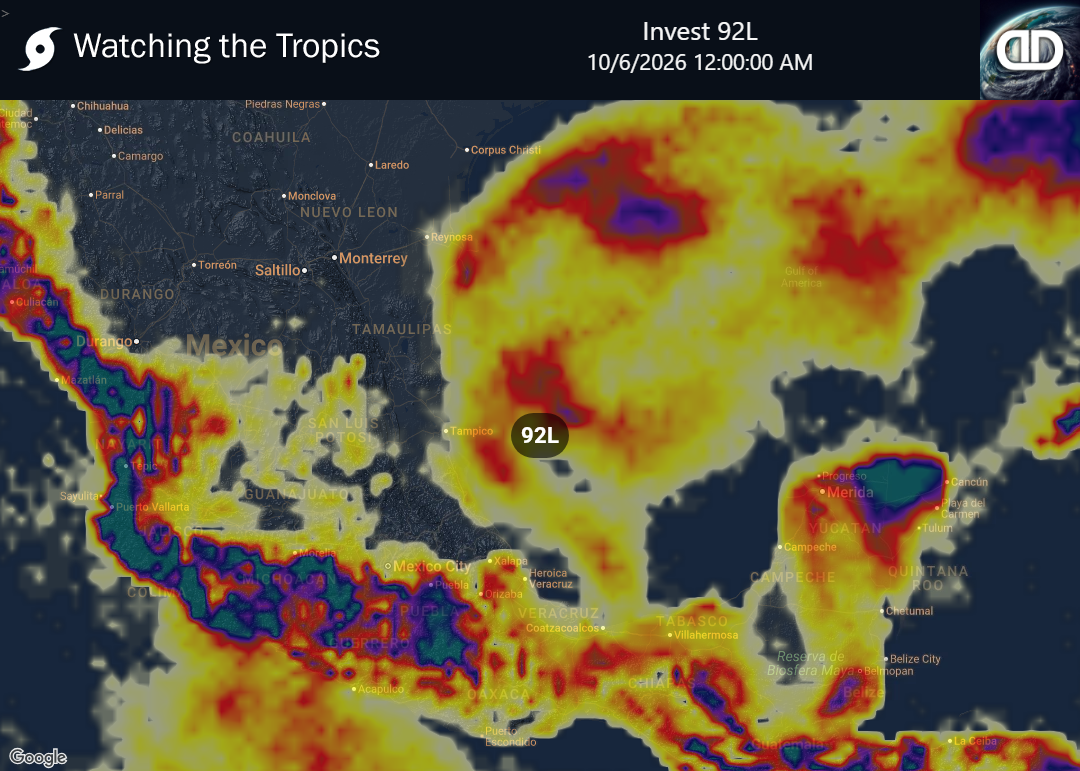 Storm Invest 92L Thunderstorm Probability