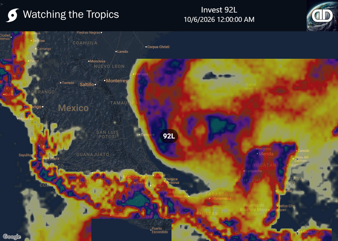 Storm Invest 92L Thunderstorm Probability