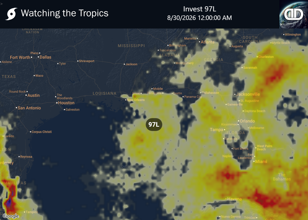 Storm Invest 97L Thunderstorm Probability