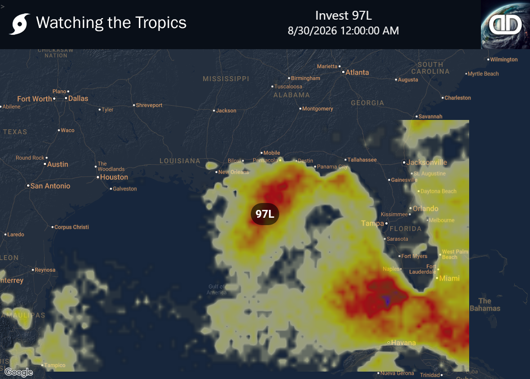 Storm Invest 97L Thunderstorm Probability