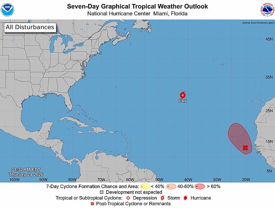 Fay restrengthens into Tropical Storm as brewing 'Super' El Niño continues to dominate the Atlantic Image