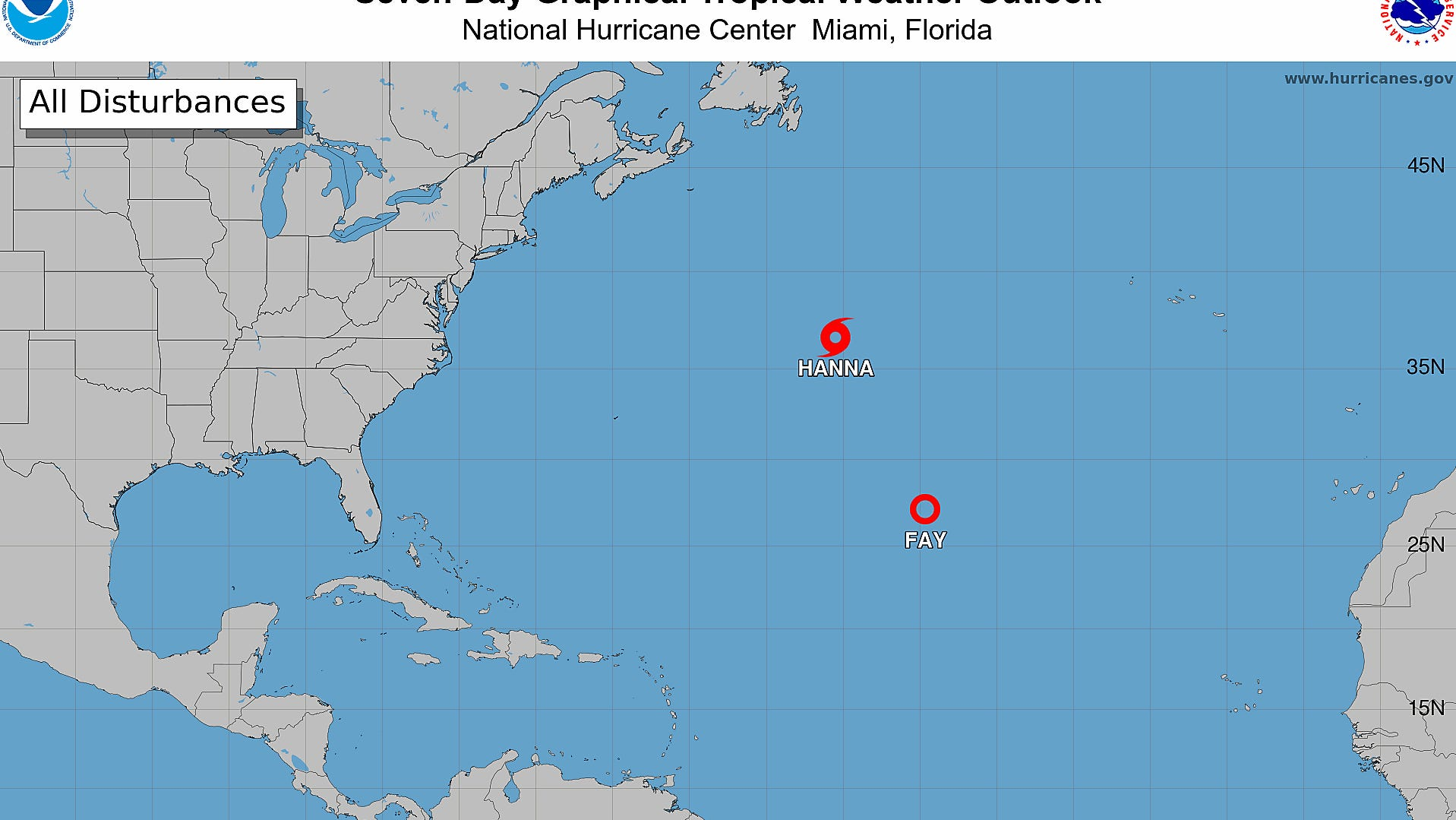Tropical Storm Hanna forms in Atlantic as Tropical Depression Fay lingers Image