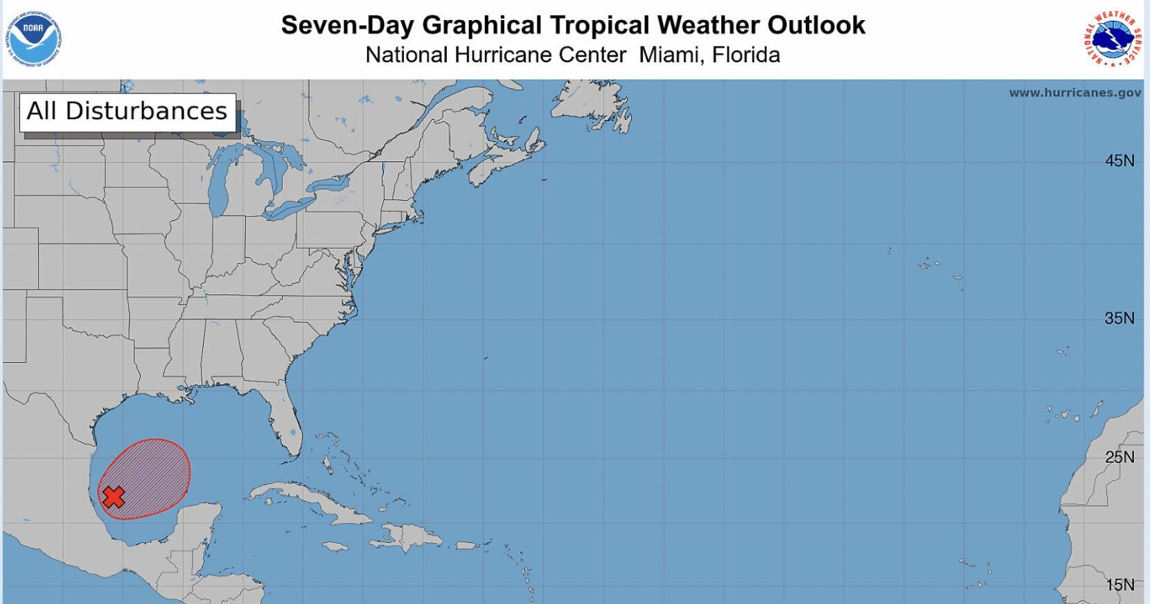 Invest 92L in Gulf likely to become tropical depression before moving north. See the forecast. Image