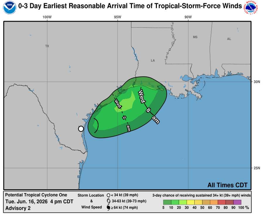 Potential Tropical Cyclone One - 3 Day Tropical Storm Winds