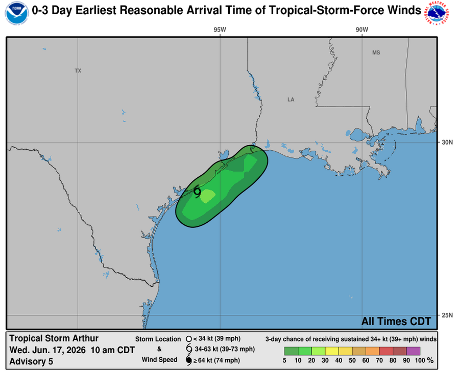 Tropical Storm Arthur - 3 Day Tropical Storm Winds