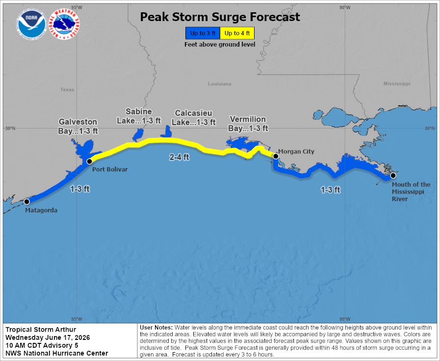 Tropical Storm Arthur - Peak Storm Surge