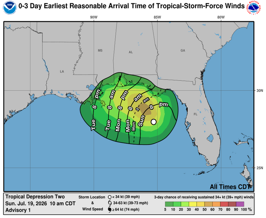 Tropical Depression Two - 3 Day Tropical Storm Winds