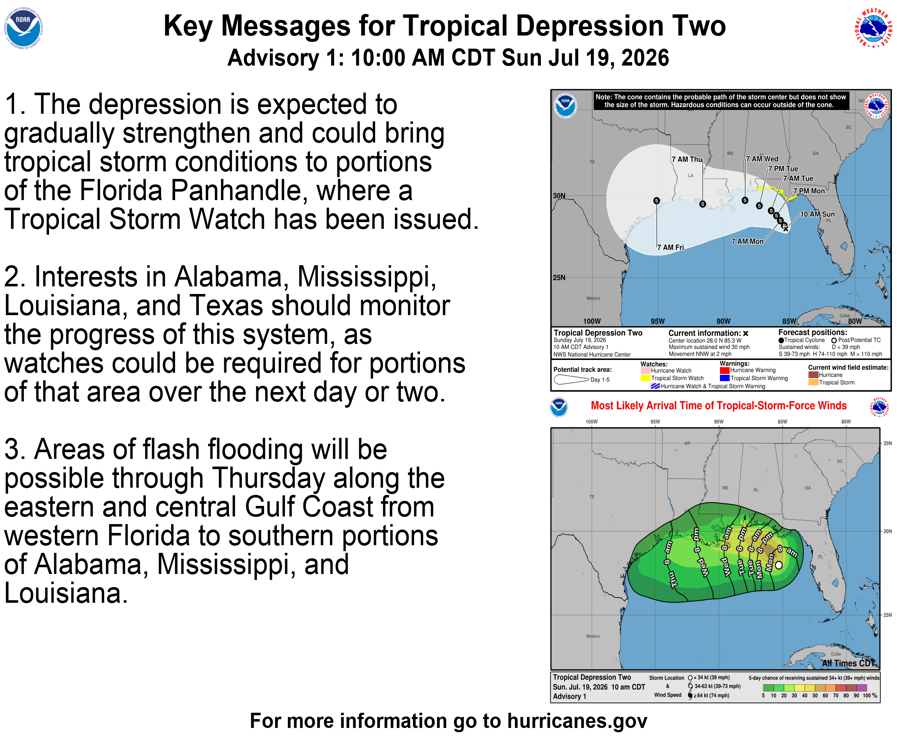 Tropical Depression Two - Key Messages