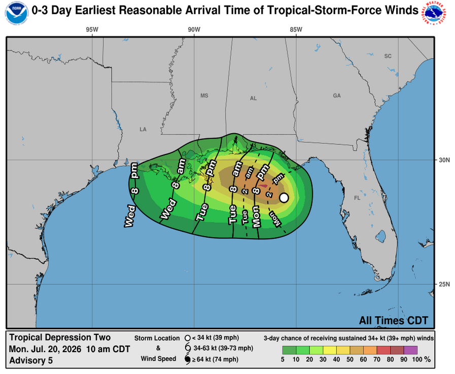 Tropical Depression Two - 3 Day Tropical Storm Winds