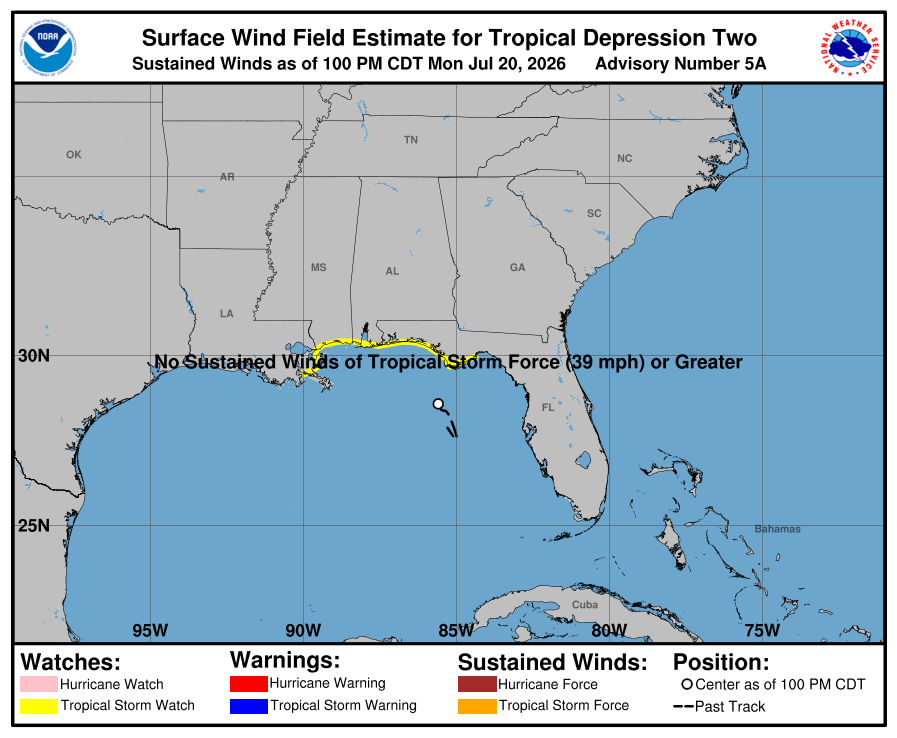 Tropical Depression Two - Current Wind