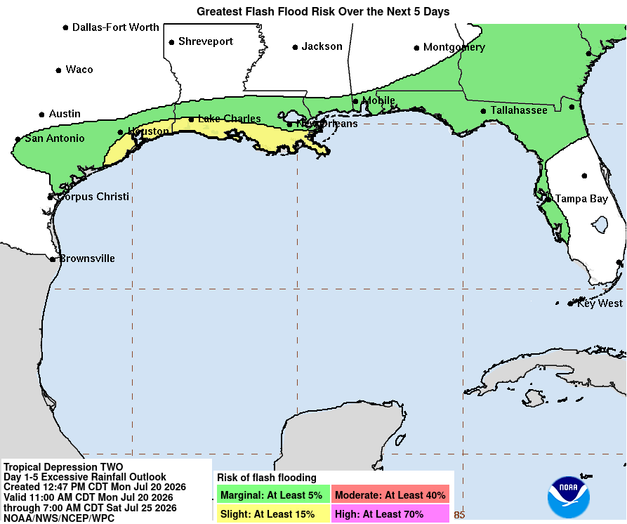 Tropical Depression Two - Flash Flood Risk