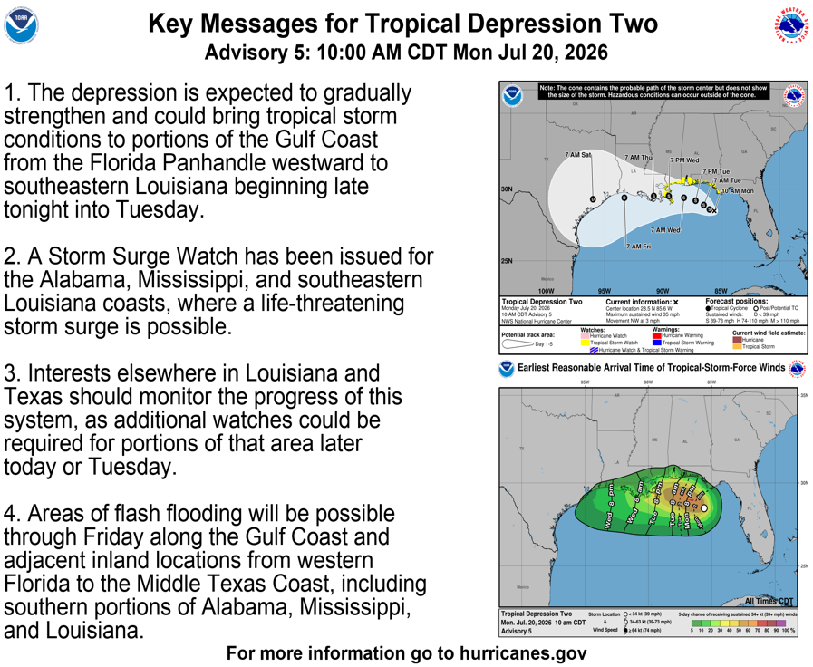 Tropical Depression Two - Key Messages