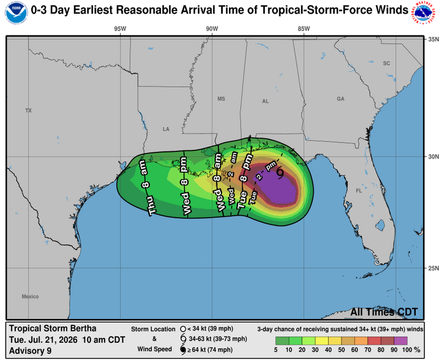 Tropical Storm Bertha - 3 Day Tropical Storm Winds