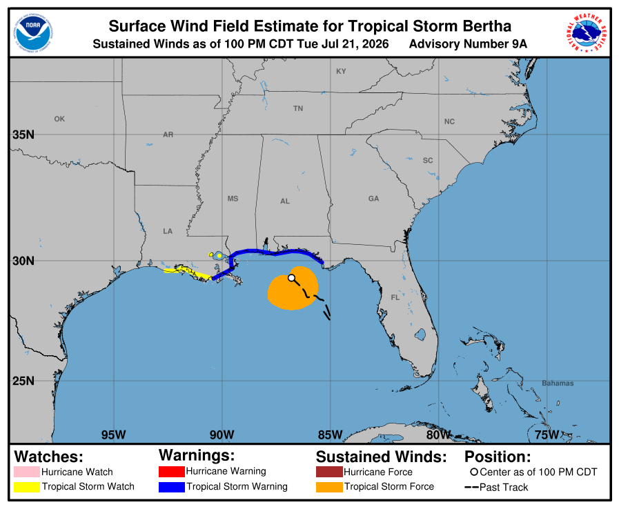 Tropical Storm Bertha - Current Wind