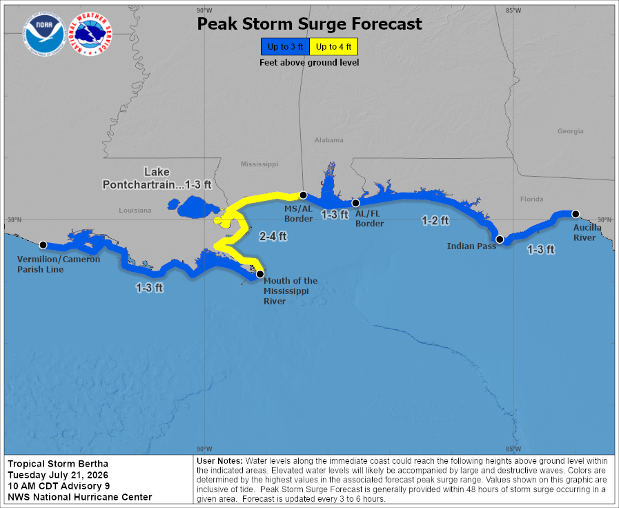 Tropical Storm Bertha - Peak Storm Surge